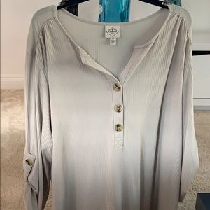 Plus SIZE TAN PULLOVER TOP W/BUTTON UP SLEEVE